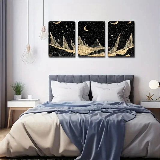 3pcs The Moon On The Sky Art Style Wall Art Set Canvas Framed 40x60cm - High Quality Print 100% Australian Made Wall Canvas Ready to Hang