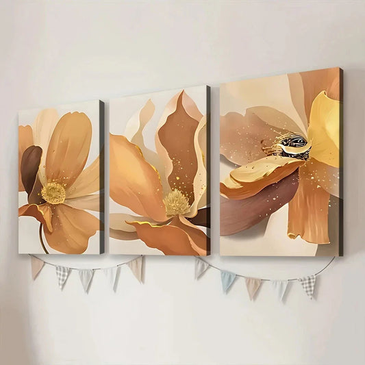 3pcs Abstract Art Floral Elegant Yellow & Gold Wall Art Set Canvas Framed 40x60cm - High Quality Print 100% Australian Made Wall Canvas Ready to Hang
