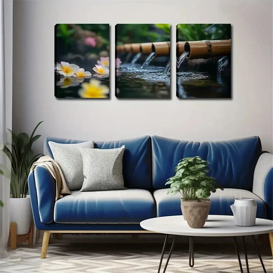 3pcs Quiet Natural Scene Elegant Style Wall Art Set Canvas Framed 40x60cm - High Quality Print 100% Australian Made Wall Canvas Ready to Hang