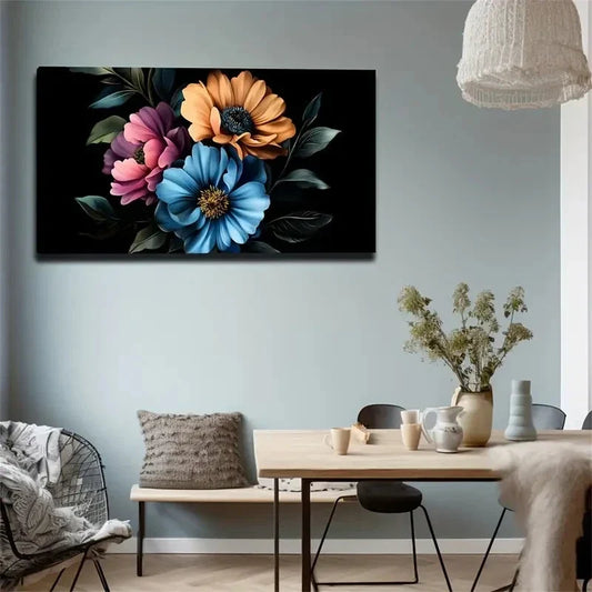 Modern Minimalist Floral Paint Wall Art Canvas Office Home Room Framed 80x45cm