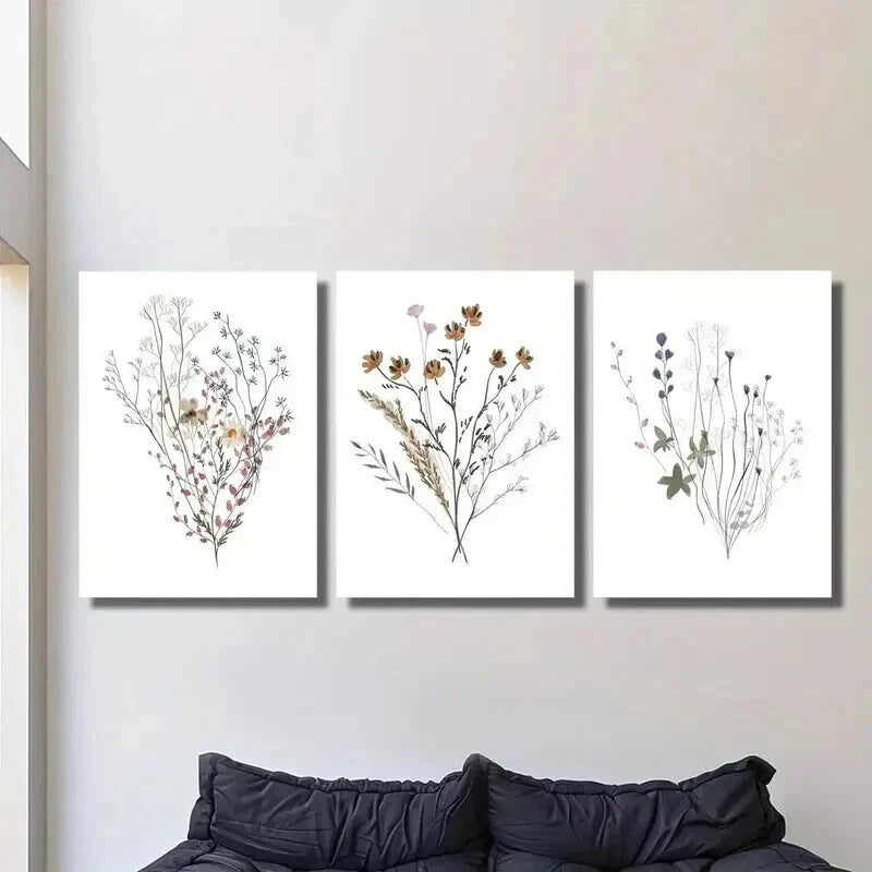 3pcs Vibrant Red Orange Wildflower Designs Wall Art Set Canvas Framed 40x60cm - High Quality Print 100% Australian Made Wall Canvas Ready to Hang