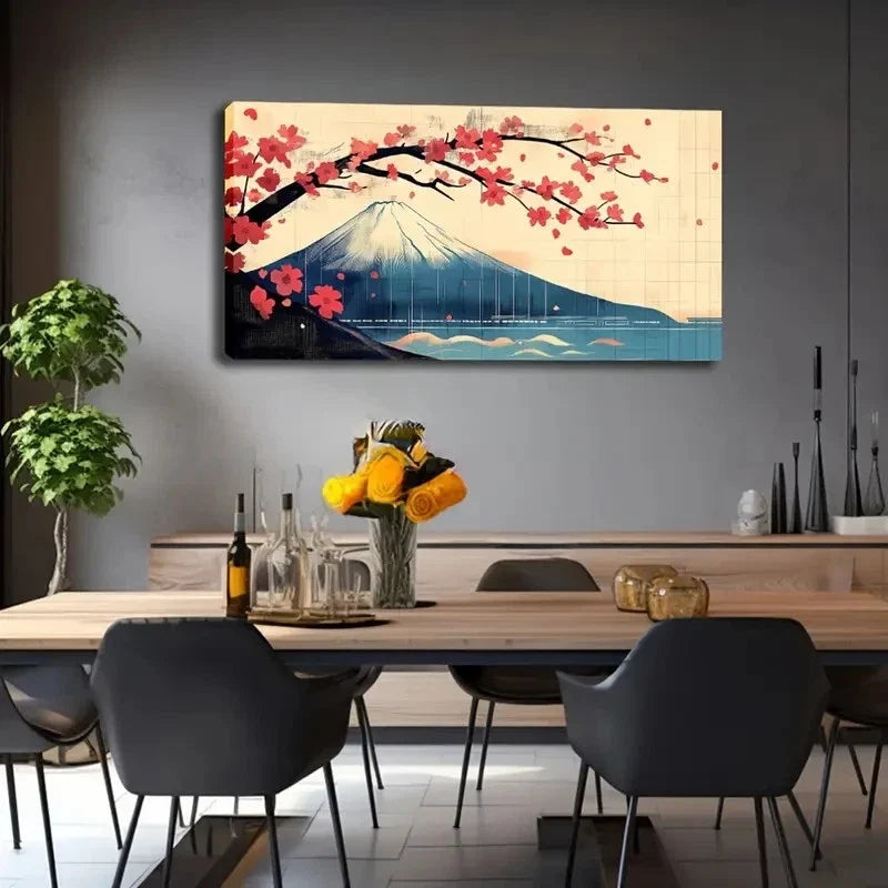 Watercolor Cherry Blossom Wall Art Canvas Office Home Room Framed 80x45cm