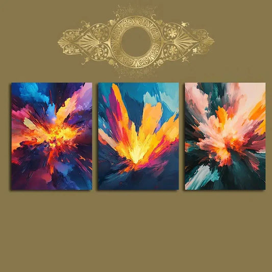 3pcs Abstract Caramel Color Yellow Metal Print Ready to Hang Art