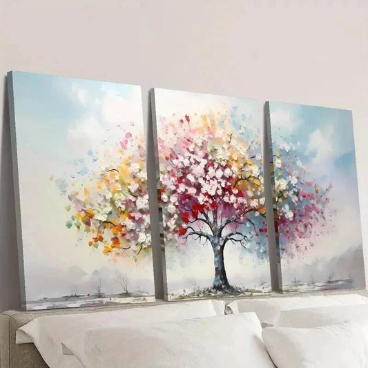 3pcs Blooming Rainbow Flower Tree Wall Art Set Canvas Framed 40x60cm - High Quality Print 100% Australian Made Wall Canvas Ready to Hang