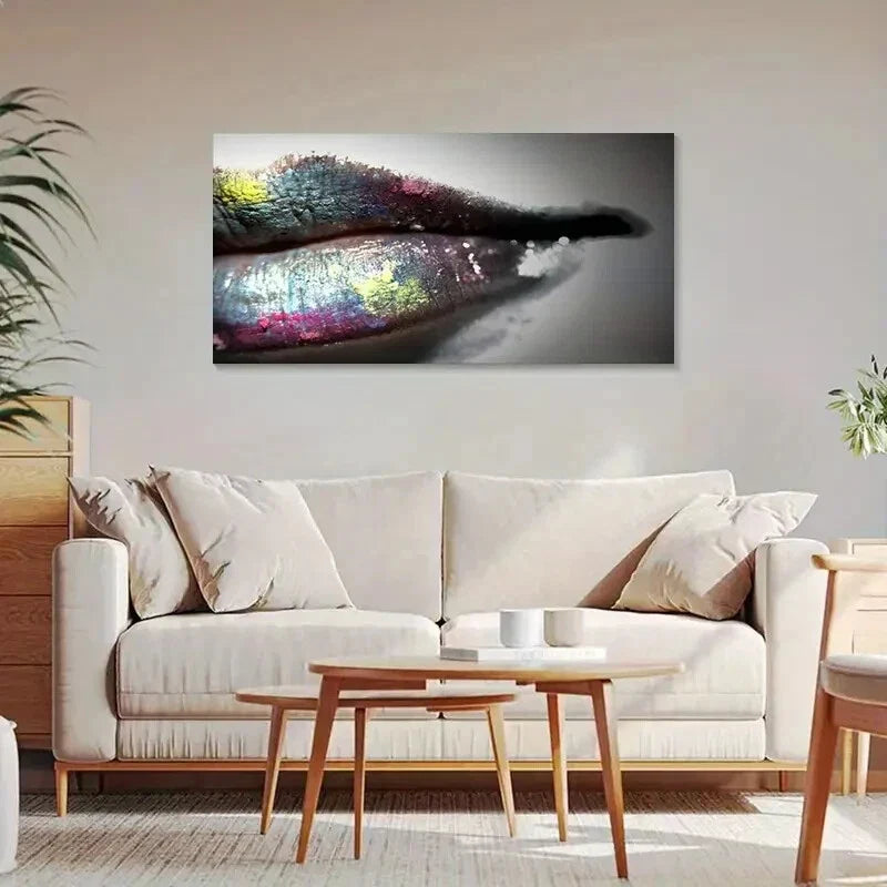 Fashion Graffiti Lips Modern Wall Art Canvas Office Home Room Framed 80x45cm