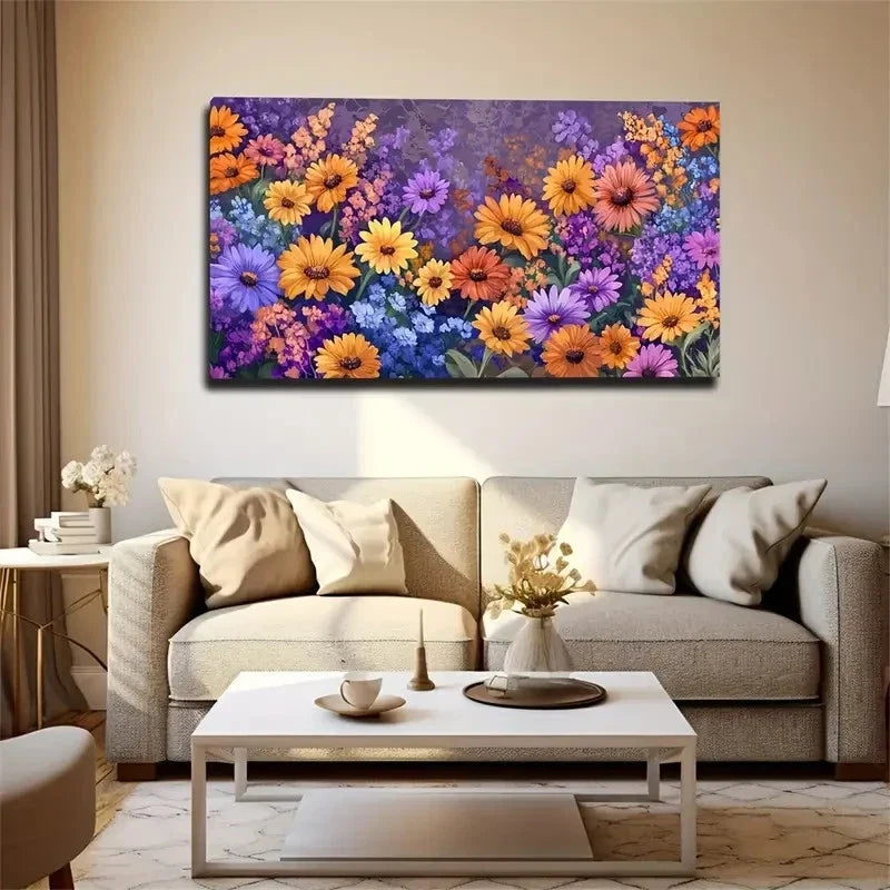 Vibrant Purple Orange Yellow Wall Art Canvas Office Home Room Framed 120x60cm