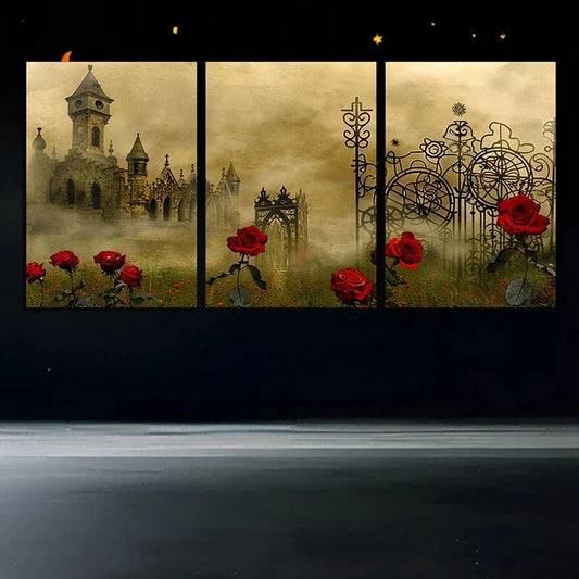 3pcs Red Roses Abstract Nature Metal Print Ready to Hang Art