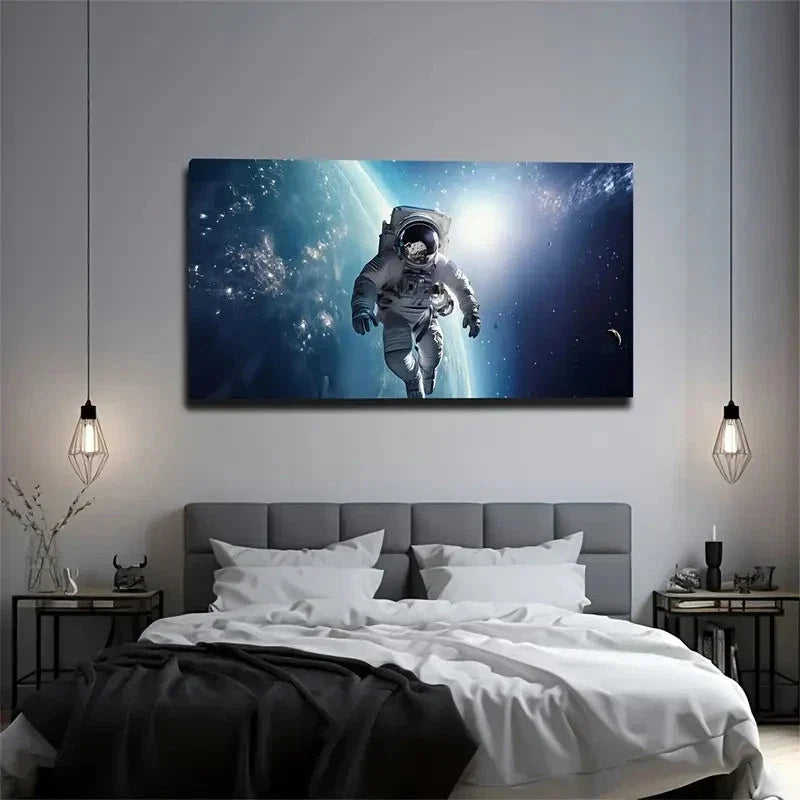Astronaut Above Earth Abstract Wall Art Canvas Office Home Room Framed 120x60cm