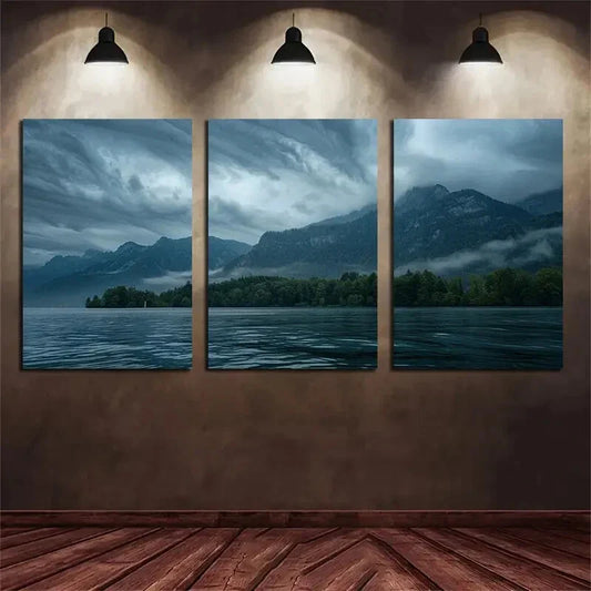 3pcs Black Sky Mountain Beach Metal Print Ready to Hang Art