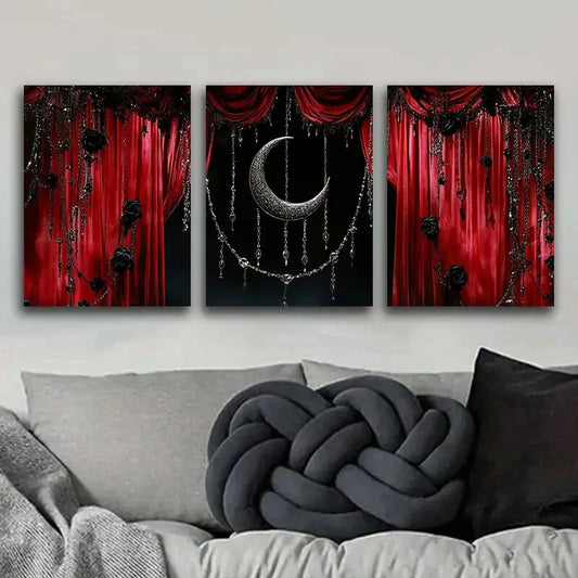 3pcs Black moon and red scenery Metal Print Ready to Hang Art