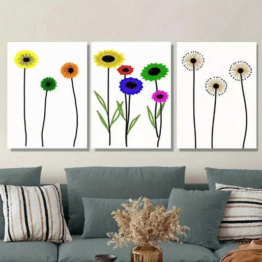 3pcs Modern Abstract Floral Vibrant Colorful Wall Art Set Canvas Framed 40x60cm - High Quality Print 100% Australian Made Wall Canvas Ready to Hang