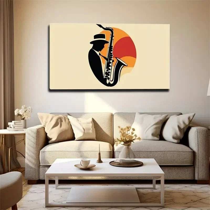 Saxophone Silhouette Orange Wall Art Canvas Office Home Room Framed 120x60cm