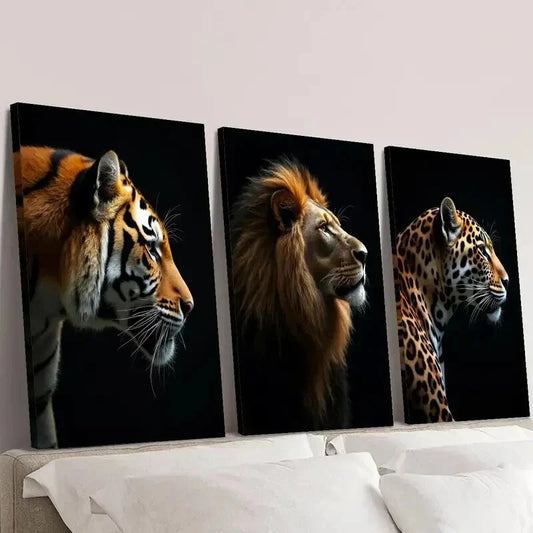 3pcs Tiger Lion & Leopard Animal Portraits Wall Art Set Canvas Framed 40x60cm - High Quality Print 100% Australian Made Wall Canvas Ready to Hang
