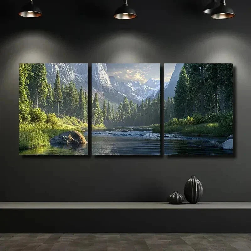 3pcs Mountain Stream Triptych Decor Wall Art Set Canvas Framed 40x60cm - High Quality Print 100% Australian Made Wall Canvas Ready to Hang