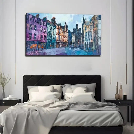 Vibrant City Street Intricate Wall Art Canvas Office Home Room Framed 120x60cm