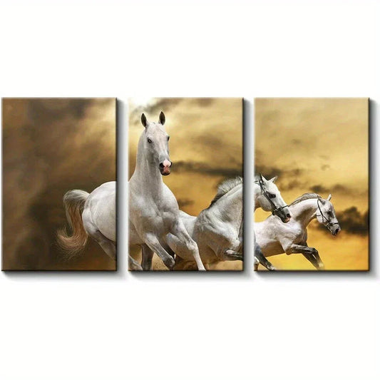 3pcs Horses Golden Clouds & Sunset Sky Metal Print Ready to Hang Art