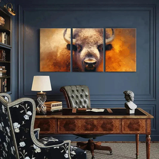 3pcs Artistic Bison Portrait Wildlife Art Metal Print Ready to Hang Art