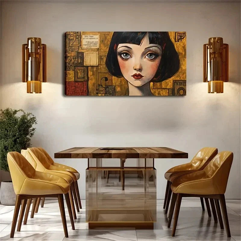 Exquisite Ear-Length Short Hair Wall Art Canvas Office Home Room Framed 120x60cm