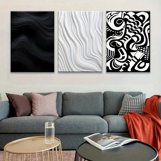 3pcs Black and White Abstract Metal Print Ready to Hang Art