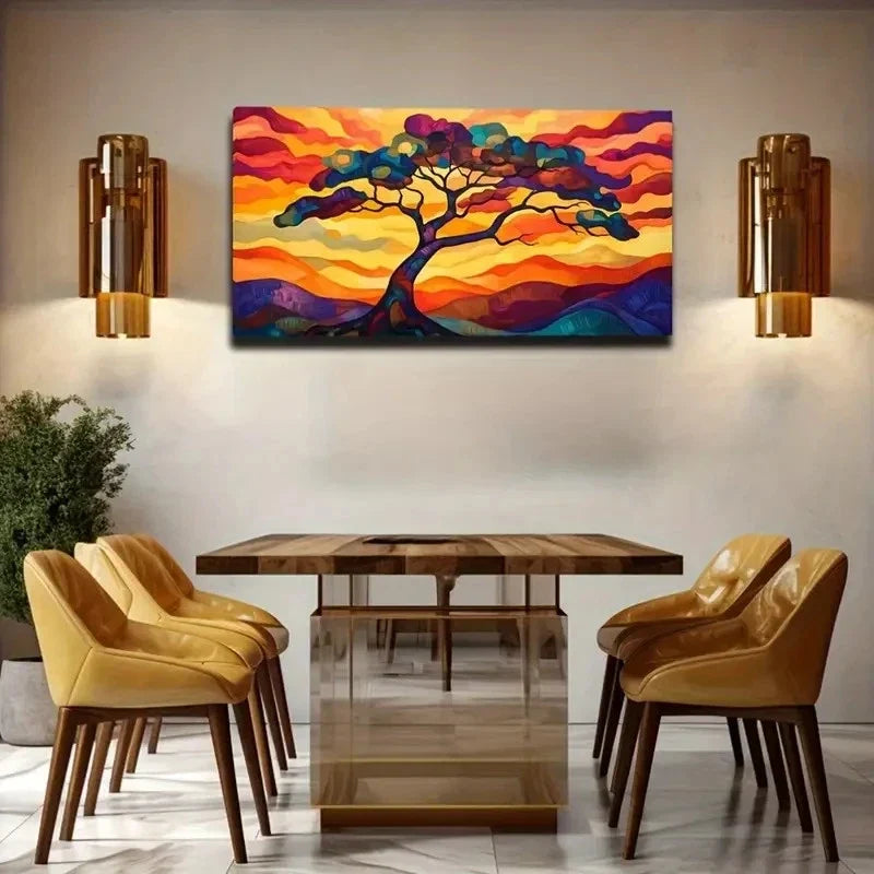 Sunset Tree Conference Good Wall Art Canvas Office Home Room Framed 120x60cm