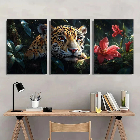 3pcs Jungle Animal Rainforest Tiger Metal Print Ready to Hang Art