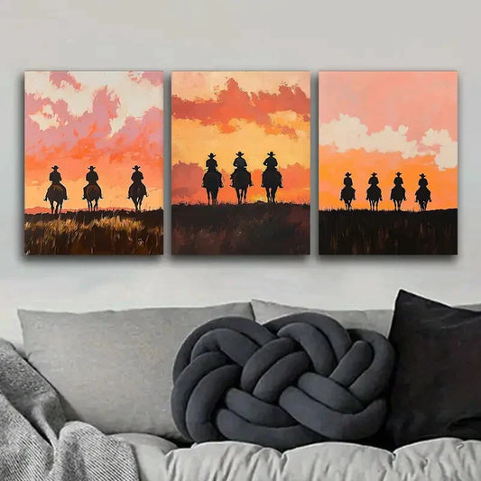 3pcs Free cowboy Art Painting Metal Print Ready to Hang Art