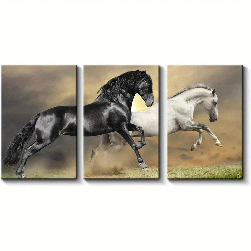 3pcs Beautiful White & Black Horse Metal Print Ready to Hang Art