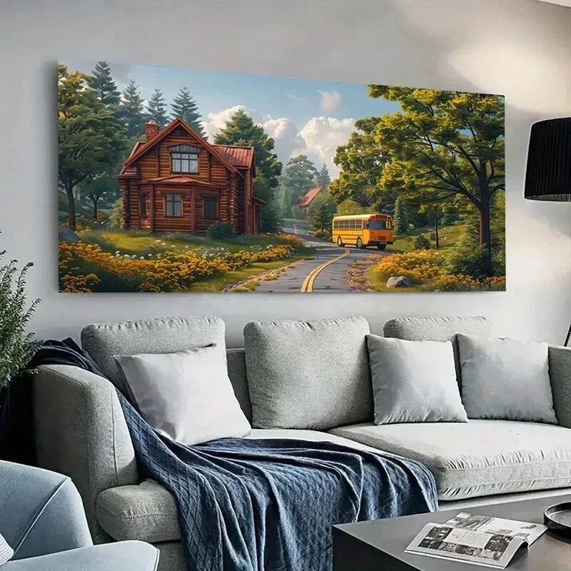 Nature Colorful House Calm Wall Art Canvas Office Home Room Framed 80x45cm