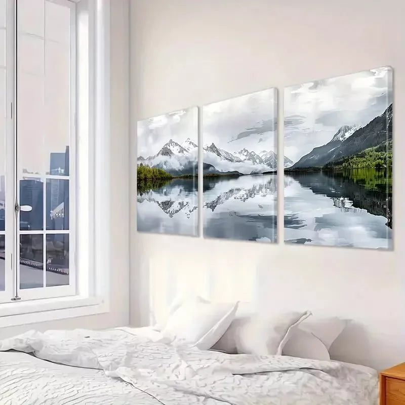3pcs Abstract Decorative Landscape Serene Snowy Wall Art Set Canvas Framed 40x60cm - High Quality Print 100% Australian Made Wall Canvas Ready to Hang