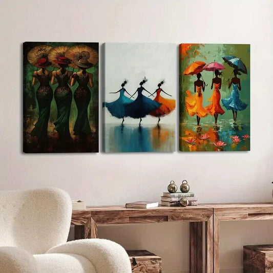 3pcs Elegant Women Orange Blue Vibrant Abstract Wall Art Set Canvas Framed 40x60cm - High Quality Print 100% Australian Made Wall Canvas Ready to Hang