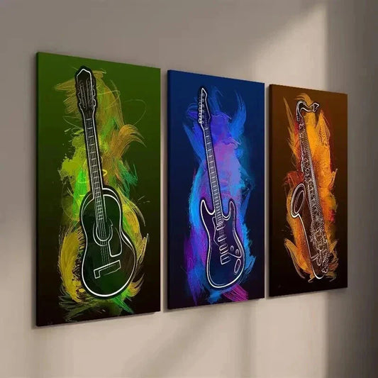 3pcs Abstract Guitar Saxophone Music Instrument Wall Art Set Canvas Framed 40x60cm - High Quality Print 100% Australian Made Wall Canvas Ready to Hang