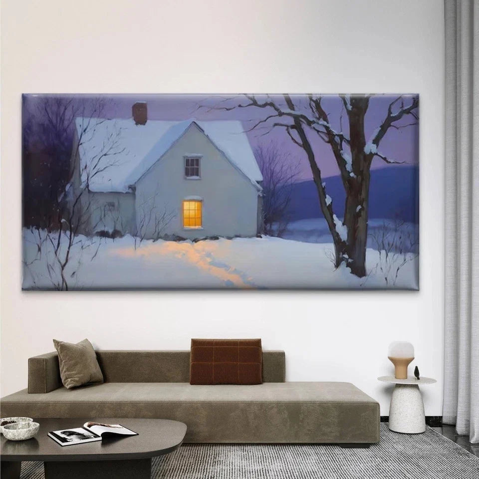 Snow Cottage Landscape Wall Art Canvas Office Home Room Framed 120x60cm