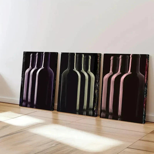 3pcs Alcohol Art Wine Bottles Painted Abstract Wall Art Set Canvas Framed 40x60cm - High Quality Print 100% Australian Made Wall Canvas Ready to Hang