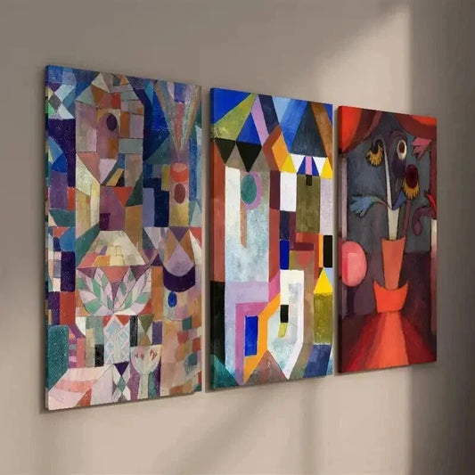 3pcs Paul Klee Tribute Abstract Painting Wall Art Set Canvas Framed 40x60cm - High Quality Print 100% Australian Made Wall Canvas Ready to Hang