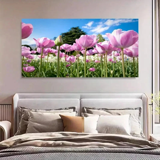 Elegant Pink Tulip Floral Wall Art Canvas Office Home Room Framed 120x60cm