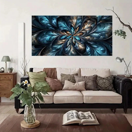 Abstract Fractal Artwork Floral Wall Art Canvas Office Home Room Framed 80x45cm