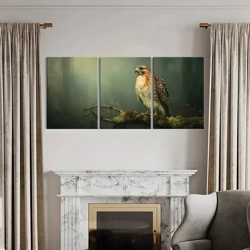 3pcs Eagle Perched On Branch Forest Atmosphere Metal Print Ready to Hang Art