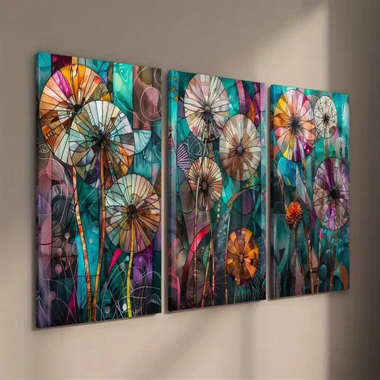 3pcs Colorful Abstract Dandelion Wall Art Set Canvas Framed 40x60cm - High Quality Print 100% Australian Made Wall Canvas Ready to Hang