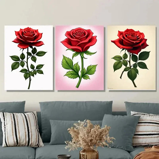 3pcs Elegant Red Rose Triptych Classic & Glam Wall Art Set Canvas Framed 40x60cm - High Quality Print 100% Australian Made Wall Canvas Ready to Hang
