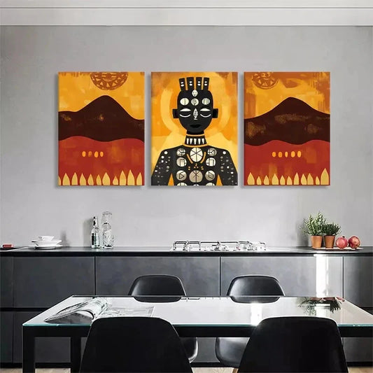 3pcs Tribal Woman Golden Sun Abstract Perfect Wall Art Set Canvas Framed 40x60cm - High Quality Print 100% Australian Made Wall Canvas Ready to Hang