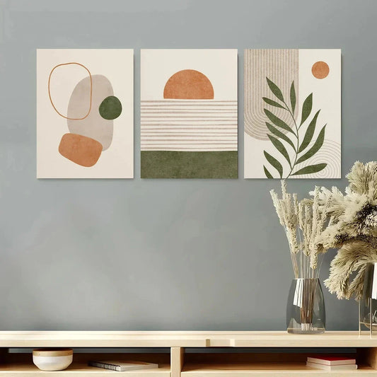 3pcs Abstract Green Tropical Leaves Geometric Metal Print Ready to Hang Art