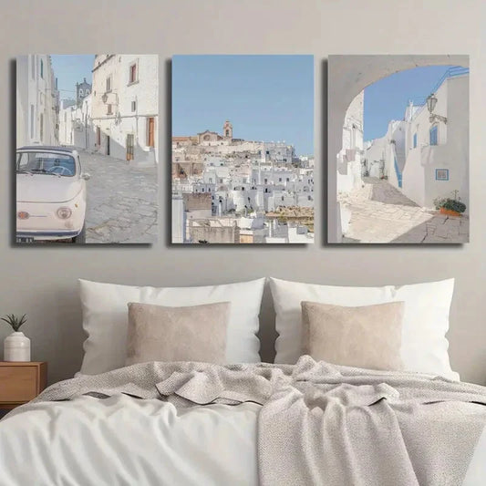 3pcs Puglia Mediterranean Vintage Car Metal Print Ready to Hang Art