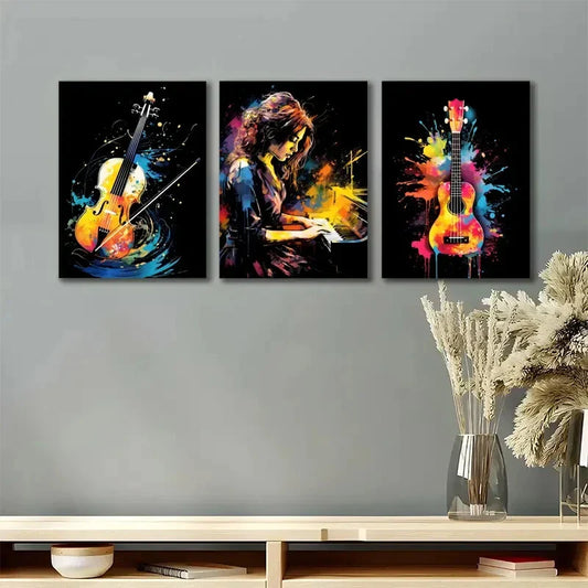 3pcs Musical Instruments Musical Gift Metal Print Ready to Hang Art