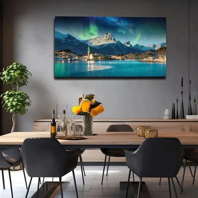 Magical Northern Lights Wall Art Canvas Office Home Room Framed 80x45cm