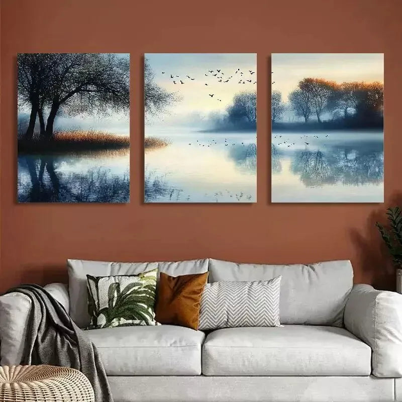 3pcs Abstract Elegant Tranquil Lake Reflection Wall Art Set Canvas Framed 40x60cm - High Quality Print 100% Australian Made Wall Canvas Ready to Hang