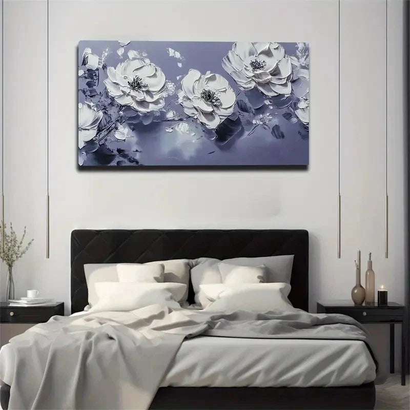 Elegant White Flowers With Dark Wall Art Canvas Office Home Room Framed 120x60cm