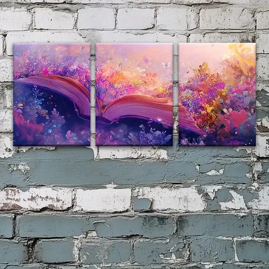 3pcs Fantasy Floral Book Magical Blossoms Metal Print Ready to Hang Art