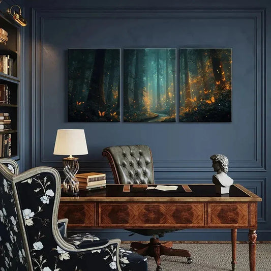 3pcs Mystical Glow Butterfly Dance Nature Metal Print Ready to Hang Art