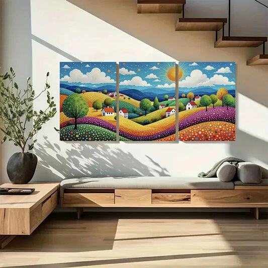 3pcs Abstract Landscape with Rolling Hills Metal Print Ready to Hang Art