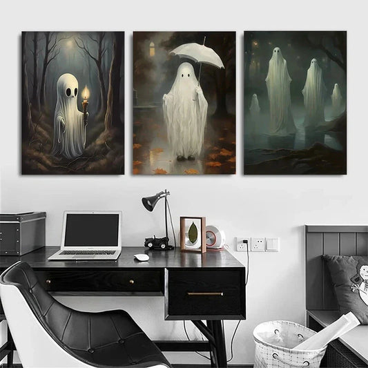 3pcs Cute and Funny Little Ghosts Metal Print Ready to Hang Art